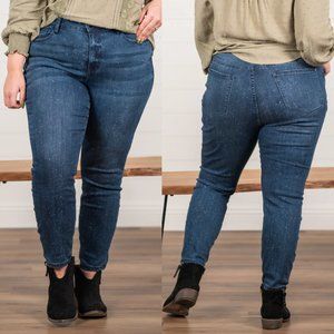 Judy Blue Keene Mid Rise Bleach Splattered Mineral Wash Relaxed Fit Jeans